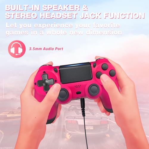 Wireless Controller for PS4 Pink with Thumb Caps, Game Remote Controller for PS4/Slim/Pro/PC with Dual Vibration/6-Axis Gyro/3.5mm Audio Jack/Touch Pad/USB-C Port and Cable/1000mAh Battery - Image 6