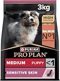 Pro Plan Medium Puppy Sensitive Skin avec OPTIDERMA Riche en Saumon - 3 KG - Croquettes pour chiot de taille moyenne