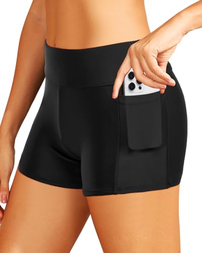 Zmart Women 3" Swim Shorts High Waisted Boy Short Swim Bathing Suit Bottoms Swimsuit Board Shorts UPF 50+ with Pockets3