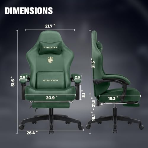 Image of GTPLAYER Big and Tall Gaming Chair 400lbs Heavy Duty Office Chair with Foot Rest, High Back Pocket Spring Ergonomic Computer Chair for Adults, Wide Comfy Seated Cushion with Linkage Armrests, Green