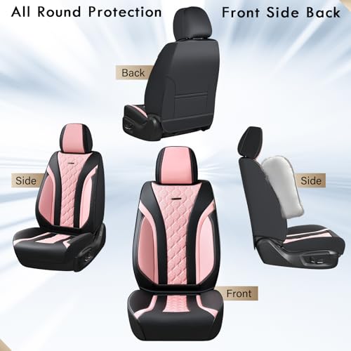 Image of Coverado Seat Covers, Car Seat Covers Front Seats, Perforated Diamond Leather Car Seat Cover, Waterproof Car Seat Cover, 2 Pack Car Seat Protector Front Seat Cover Universal Fit Most Car, Black&Pink