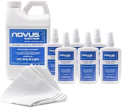 NOVUS Plastic Polish with 6 Count Polish Mates Pack | Plastic Clean & Shine #1 | 6 Pack, 8 Ounce Spray Bottles and 64 Ounce Refill Jug