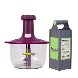 Home-Pro - 4 in 1 Grater & Manual Chopper | Vegetable Cutter/Slicer | 1500 ML Hand Chopper | 4 Different Type Blades | Ideal for Cutter/Slicer/Thin Slicer/Shreader - Combo Set