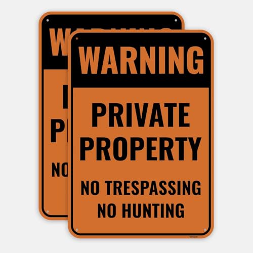 2PC Private Property No Trespassing No Hunting Sign 10 x 7 Inches - Aluminum