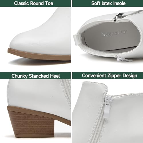 SelenePair Women's Classic Stacked Heel Ankle Boots Fashion Round Toe Suede Booties Ladies Side Zip Shoes3