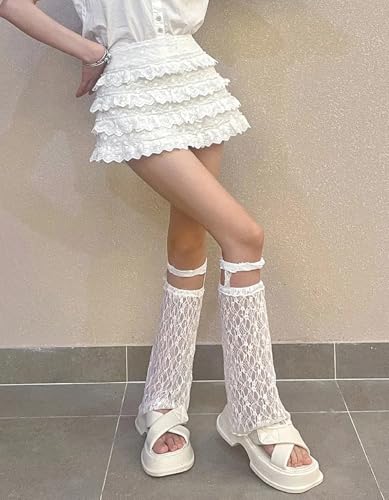 Image of WODECASA Women's Lace Leg Warmers Y2K Knee High Hollow Out Gartered Leg Sleeves Socks for Girls