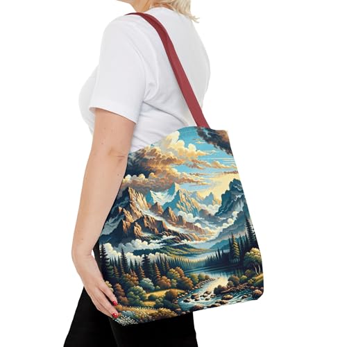 8-Bit Scenic Landscape Tote Bag, Retro Pixel Art Tote, Large Capacity Travel Bag, Canvas Shoulder Bag4