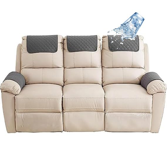 Waterproof Armrest & Headrest Covers for 3-Seater Recliner Sofa - Slip-Resistant, Leather Protection (Color: #1, Size: 3 Seater, 5pcs)