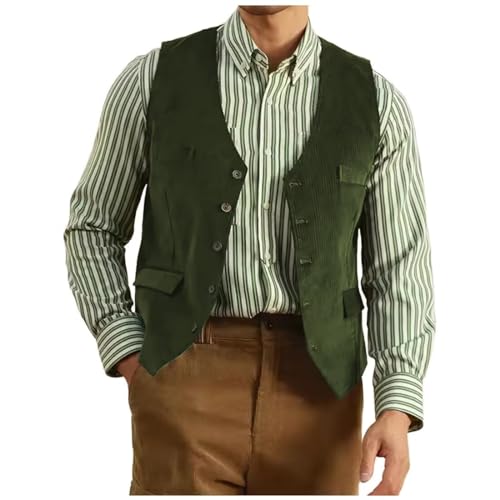 Mens Corduroy Vest Slim Fit Casual Business Formal Vintage Waistcoat Western Cowboy Sleeveless Jackets