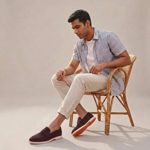Image of HAYES LONDON Italian Suede Leather Loafers for Men | Casual Slip-On Shoes | Breathable & Lightweight Summer Wear | Comfortable Walking Shoes