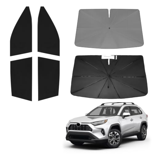 Image of KUST Windshield Sun Shade Umbrella for Toyota RAV4 2019 2020 2021 2022 2023 2024 2025 Rear Window Shades 100% UV Protection and Blackout Privacy 5PCS Car Window Covers Accessories