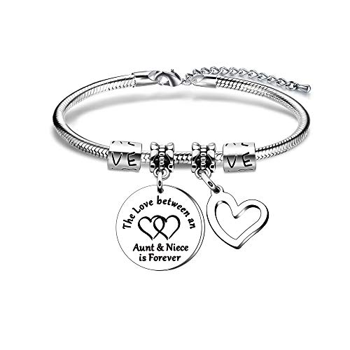 Pulsera ajustable con colgante de corazón de plata para tía y sobrina es para siempre.