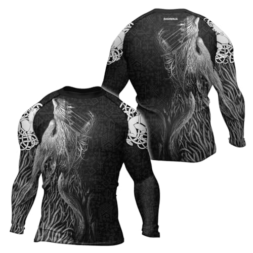 Viking Men's Long Sleeve Rash Guard Baselayer Compression Shirt for MMA BJJ Jiu Jitsu Wrestling Grappling