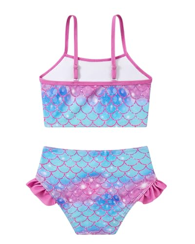 Image of Little Girls Two Piece Mermaid Bikini Set Ruffle Adjustable Summer Beach Bathing Swimsuit 3-7 Years for Kids