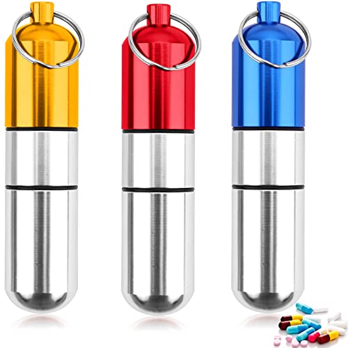 Étui à Pilules Porte-Clés,3Pcs Étanche Pilule Capsule, Capsule Bouteille En Aluminium Boîte, Étanche Match Case, Étui à Pilules Porte-Clés, Pour Un Usage Quotidien Et En Plein Air, Camping Cover