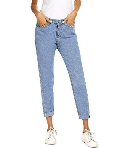 Romanstii Mujer Vaqueros Jeans Cintura Alta Pantalones para señora Vaqueros Ajustados para Mujeres Pantalones Sueltos Vaqueros Azul para