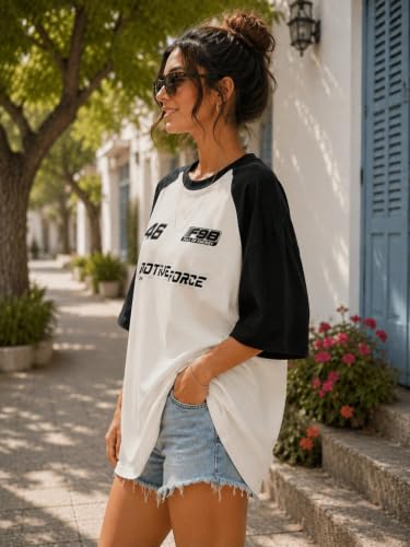 Image of ColorChakra Cotton Oversized Tshirt for Womens Down Shoulder Loose fit t-Shirt Women Baggy Style Oversize t-Shirt Korean fit