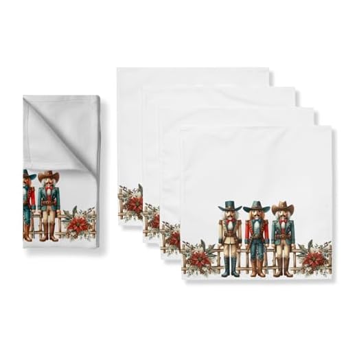 Cowboy Nutcracker Cloth Napkin Set, Rustic Western Design, Christmas Décor, 4 Piece, 20x20 inches