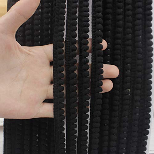 IDONGCAI Mini Pom Poms Trim Ribbon Fringe Tassel Sewing Trim for Home Curtain Clothes Pillow Decoration(Black)