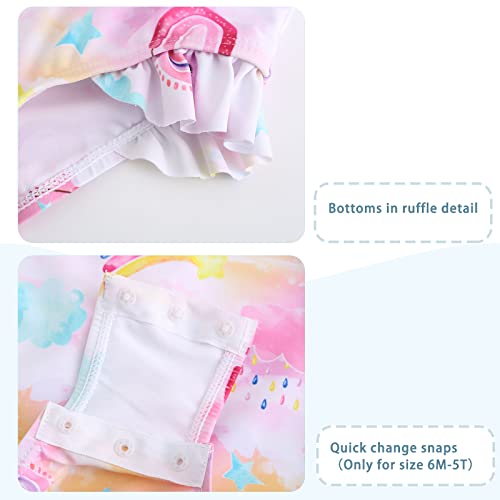 Image of Baby Girls One Piece Swimsuits Long Sleeve Rash Guard for Kids Girls UPF 50+ Sun Protection Swimshirts