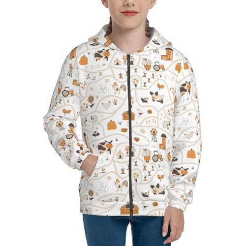 Farm Map Kid Hoodies Boys Zip Up Sweatshirts Girls Pullover with Pocket3