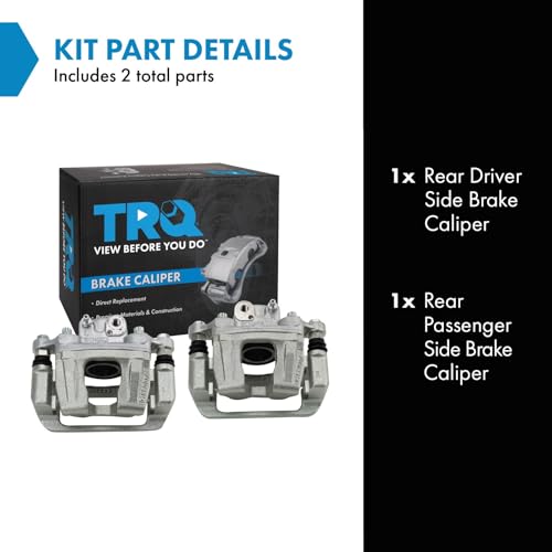 Image of TRQ Rear Driver and Passenger Side Brake Caliper Set Caliper Brackets Hardware Compatible with 10-16 Hyundai Genesis 17 Genesis G80 16 Kia K900 V6 3.8L