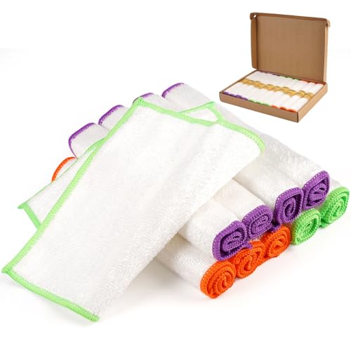 Pack 10 Bayetas de Bambú,23cm × 18cm Paños de cocina de Bambús,Trapos Cocina de Bambú Natural,Paños Cocina Bamboo para Cocina,Baño,Dormitorio,Anti-adhérent et Facile à Nettoyer (Color Blanco)