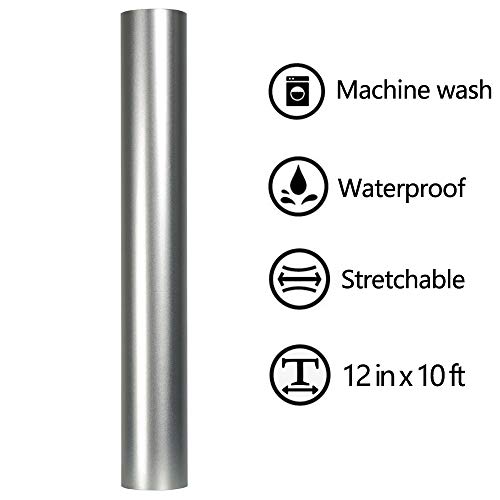 Image of FUNKAKA Heat Transfer Vinyl Shiny Silver PU Soft Metal HTV Rolls, 12 inch x 9ft