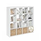 Furinno Cubicle Bücherregal, 16-Würfel Bücherregal, Cube-Organizer mit dreifach dickem Rahmen, Bookcase, 15.4 x 57.4 x 56.9, für Homeoffice, Wohnzimmer, Reinweiß
