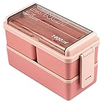 Lychico Lunch Box, 1400ml Bento Box with Spoon Fork, Stackable 2 Layer 3 Compartments Leak Proof Japanese Lunch Box, Meal Prep Container Box for Adults Kids Students Office Microwave Dishwasher Safe