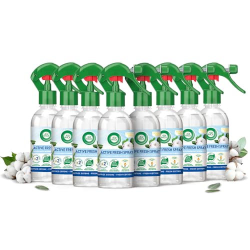Airwick Ambientador para ambientes, paquete de 8 aerosoles de 250 ml, spray Active Fresh al perfume de algodón, desodorante de ambiente