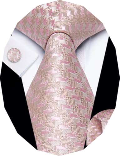 Image of YourTies Striped Ties for Men Classic Woven Silk Necktie with Handkerchief Cufflinks Set Formal Business Party Wedding