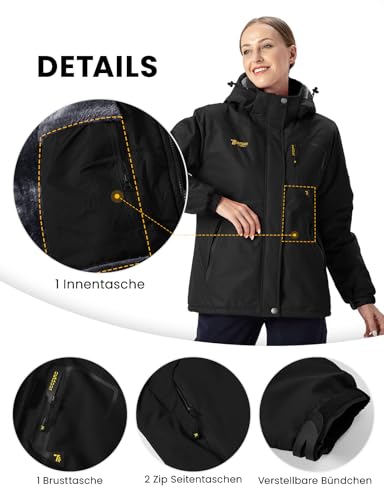 donhobo Damen Jacken Fleecejacke Winterjacke Wasserdicht Atmungsaktiv Verdickt Warm Winddicht Softshelljacke Outdoor Funktionsjacke (Schwarz, M)
