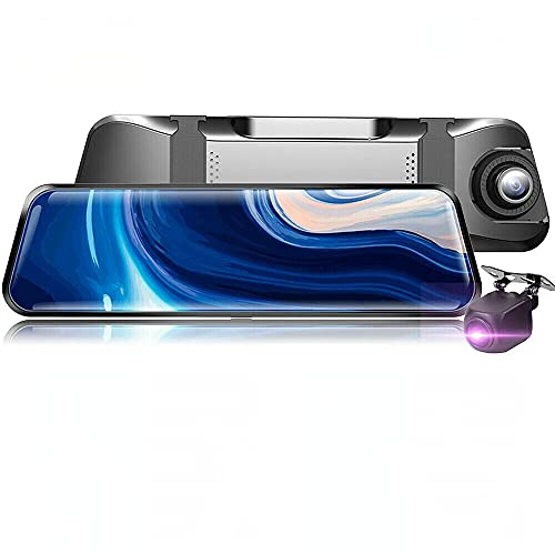 10'' IPS Touch Screen Mirror Dash Cam with Stream Media,1080P FHD Star Night Vision,Front and Rear Car Recorder,Car Camera with Loop Recording, G-Sensor, Parking Monitor,170Â° Lens 500 mAh(Max 64GB)