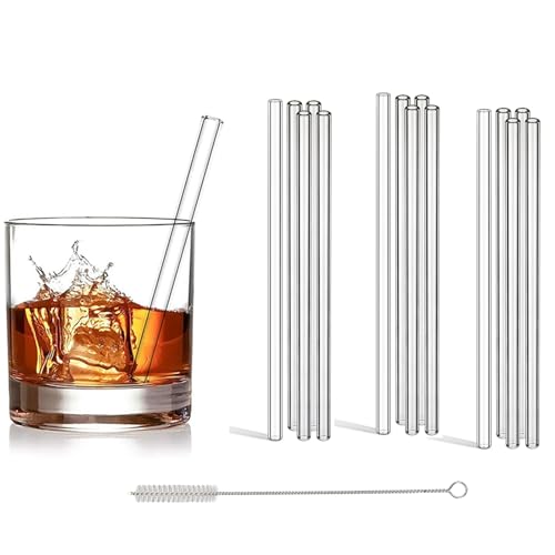15 Pack Reusable Clear Glass Straws with Cleaner