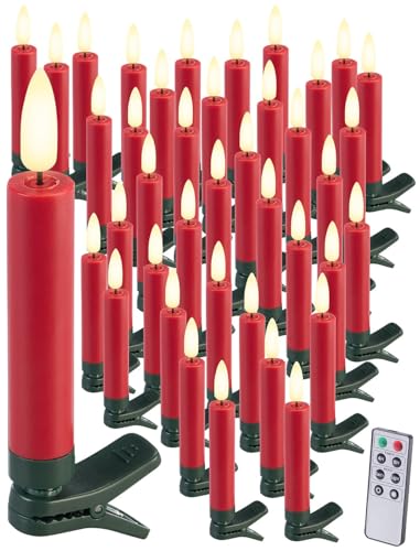 LED Baumkerzen Rot 31 Lunartec Baumkerzen: 40er-Set LED-Weihnachtsbaumkerzen mit Dochten und...