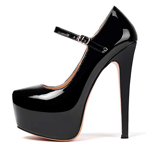 Eldof Women's Stiletto High Heels Platform Mary Jane Pumps Round Closed Toe Ankle Straps Party Dress Shoes 6 Inches