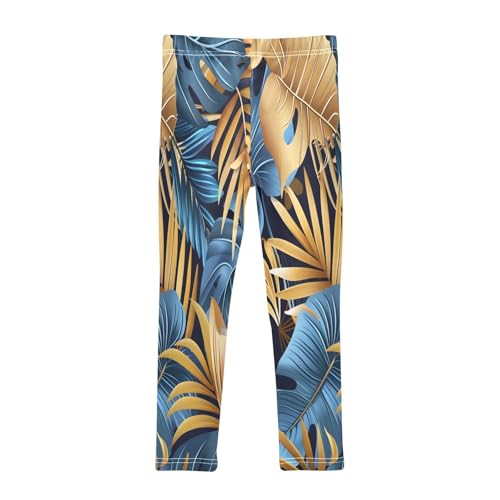 Toddler Girls Leggings Printed Yoga Pants Leggings Golden Blue Leaves for Kids2