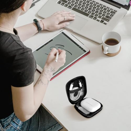 Image of Square Earbud Case Portable EVA Storage Bag Cell Phone Accessories Organizer with Carabiner for Wired /Wireless Earphone, Earbud, Earpieces, SD Memory Card, Camera Chips, Tech Pouch, Black