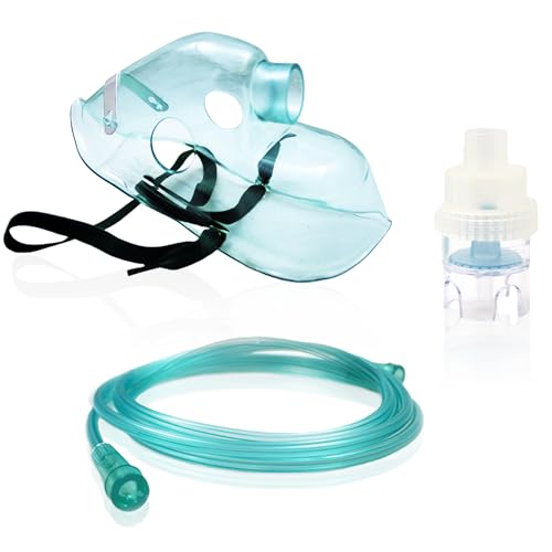 ALL4US® Kit ricambi per aerosol universale per adulti con maschera, ampolla, fascia elastica, tubo da 2.1 metri per inalazione, filtro ed accessori per nebulizzatore, compatibile con tutte le marche.