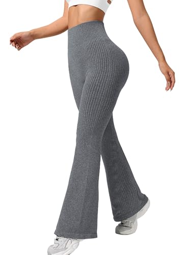 Warmrole Flare Leggings for Women, High Waist Stretchy Ribbed Knit
