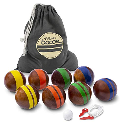 GoSports 100mm Hardwood Bocce Set with 8 Premium Wood Balls, Pallino, Case