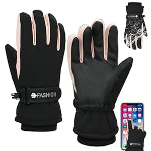 Adiwo Winterhandschuhe Damen, Touchscreen wasserdichte Warme Skihandschuhe, Winter Damen Skihandschuhe für Reiten Laufen Wandern Skifahren(Split Finger, Pink+ Schwarz)
