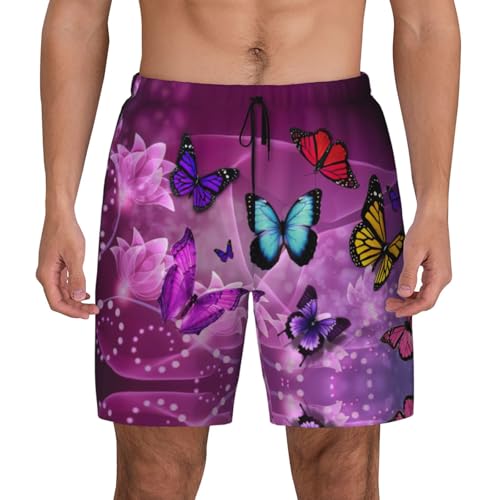 Short de plage double couche au design imprimé papillons violets EdWal
