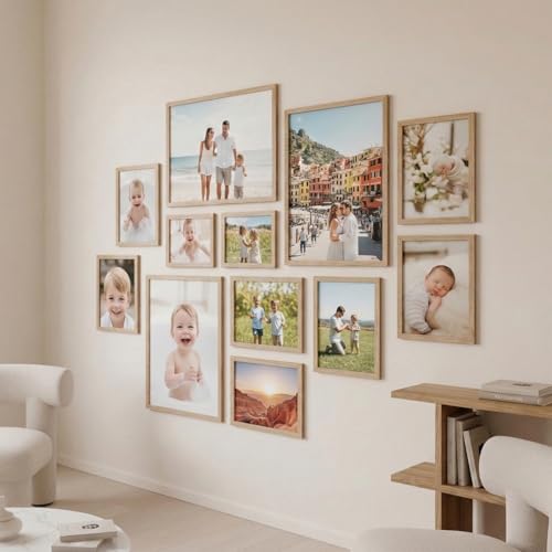Image of HOTHOUSE Photo Frame For Wall decoration | Wooden Frames For living room Office | Aesthetic Frames For Wall Decor Gifts | Photo frame for Home Decor Bedroom | Set of 12 (BROWN, Combo-4)