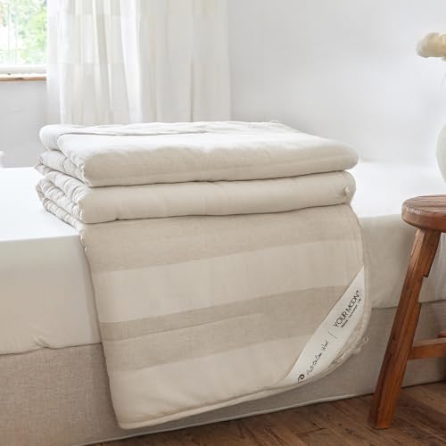 YOUR MOON Lightweight Wool Comforter Queen Cotton Linen Shell Beige