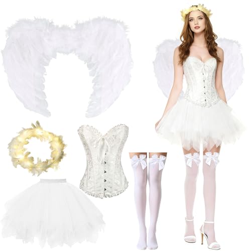 Shengruili Engel Kostüm,Engel und Teufel Flügel Kostüm,Engels Flügel kostüm,EngelKostüm Damen mit Heiligenschein,Engelsflügel Schwarz engel...