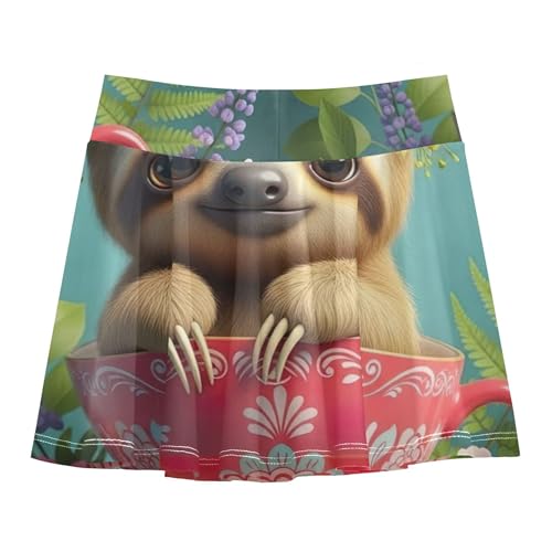 Cute Sloth Cup Animal Athletic Shorts Girls Skorts Toddlers Tennis Skirts Pink Cute School Skirt 3t2