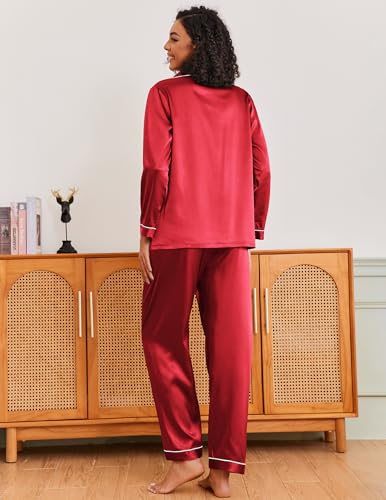 Image of Ekouaer Pajamas for Women Silk Satin Button Down Long Sleeve Pajama Sets