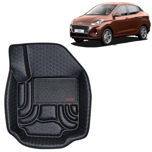 Image of OTO2EYE Car Floor Mat 4.5D Compatible for Hyundai Aura (2020 Onwards) All Model, 100% Waterproof Tray Shape, Set of 3 Pieces, Top Notch PVC 4.5D Foot Mats, Washable, 1 Year Warranty